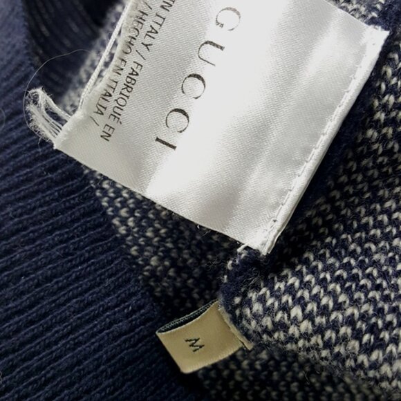 Gucci Navy GG Logo Crew Neck Wool Pullover Sweater Size M - Picture 4 of 4